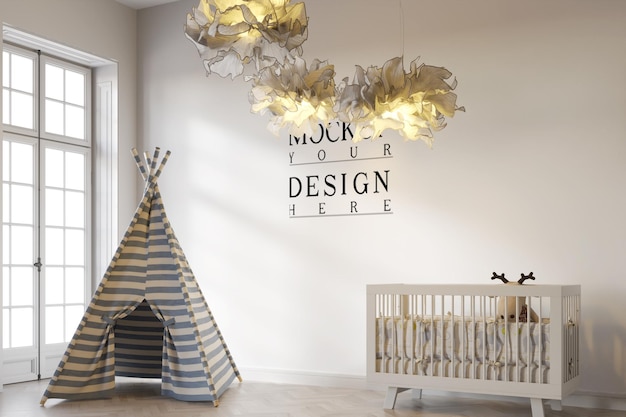 PSD cute kids bedroom with wall mockup