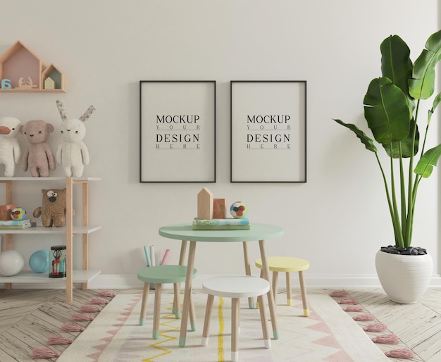 Simpatica sala giochi per bambini con poster mockup