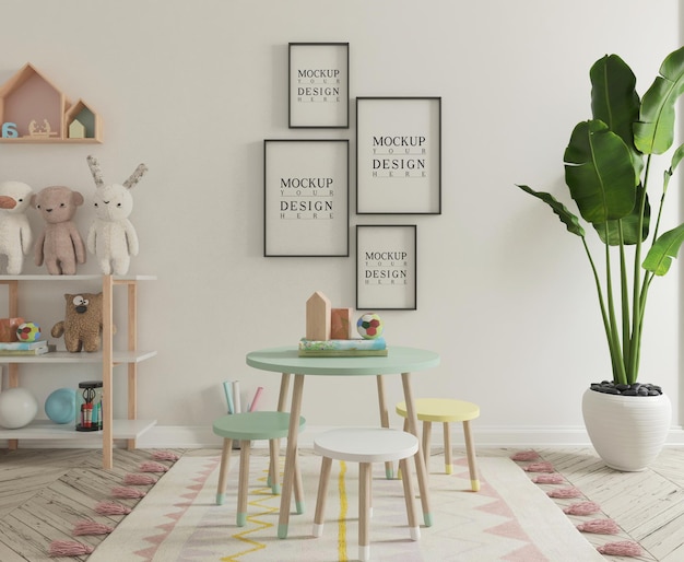 PSD cute kids playroom with mockup poster