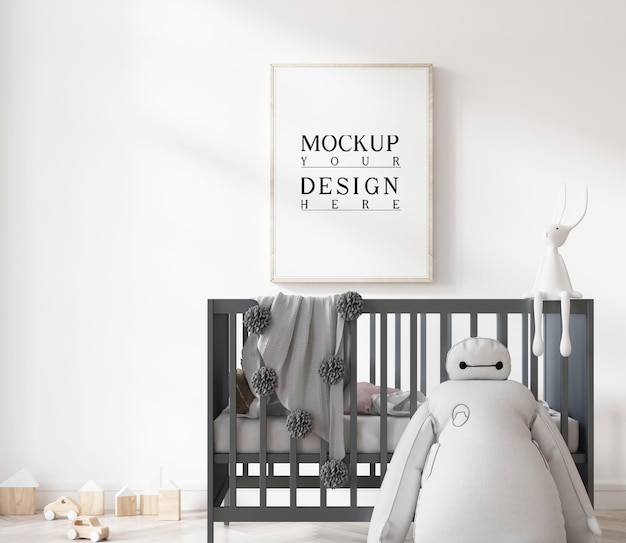 cute kids room with mockup poster painting art