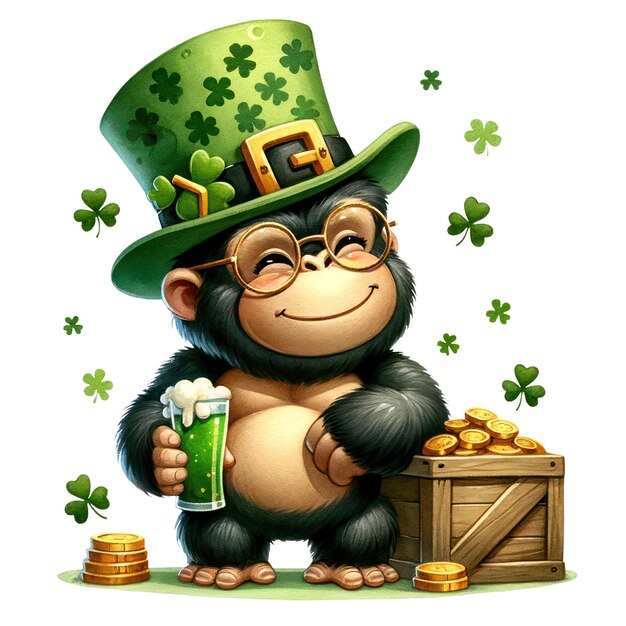 PSD cute king kong st patricks day clipart illustration