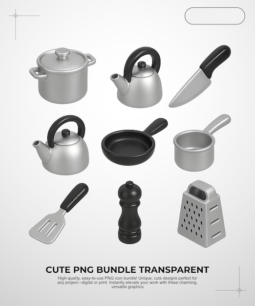 Cute Kitchen PNG Bundle Przezroczyste naczynia kuchenne