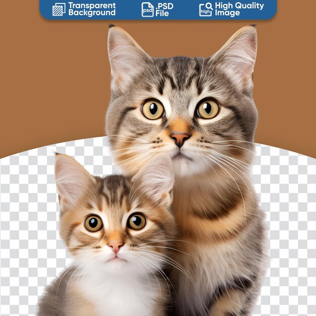 PSD cute kitten and adult cat in a close up portrait