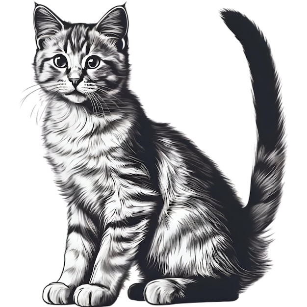 PSD a cute kitten drawing portrait drawing of a kitten in a minimalist style