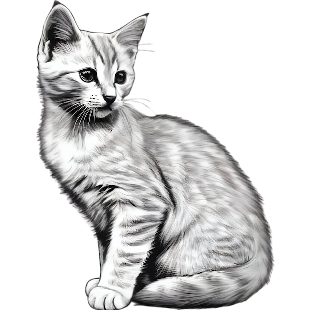 PSD a cute kitten drawing portrait drawing of a kitten in a minimalist style