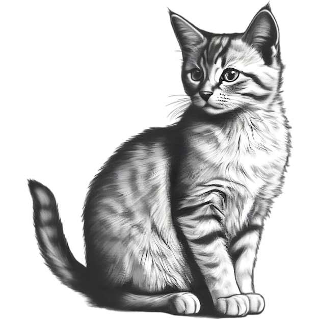 PSD a cute kitten drawing portrait drawing of a kitten in a minimalist style