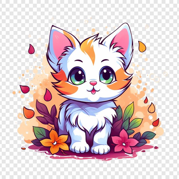 PSD cute kitten in a flower bed with fallen petals