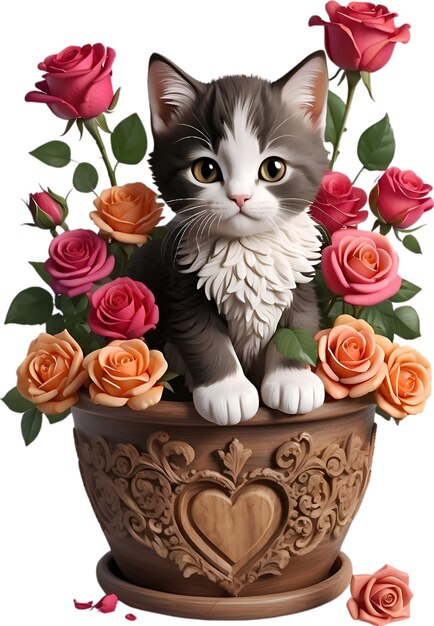 PSD cute kitten in a flower pot aigenerated