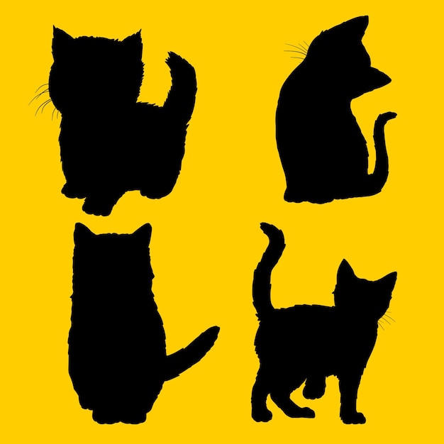 PSD cute kitten silhouette pose with a yellow background