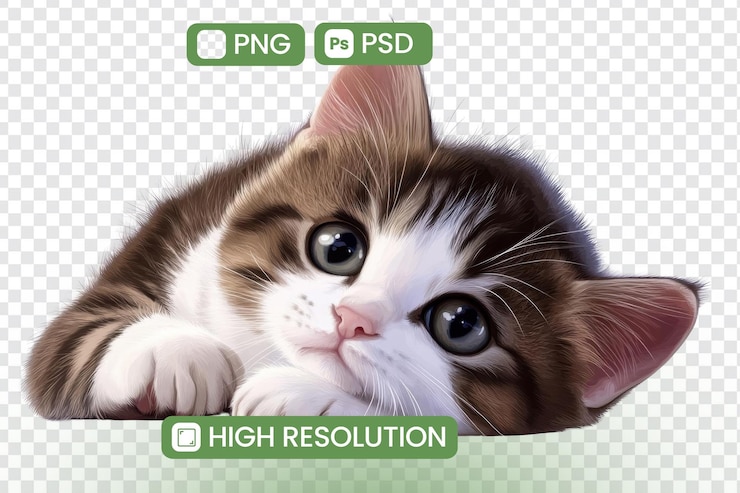 PSD 투명한 배경으로 귀여운 새끼 고양이 고해상도 png 및 psd 파일로 사랑스러운 애완동물