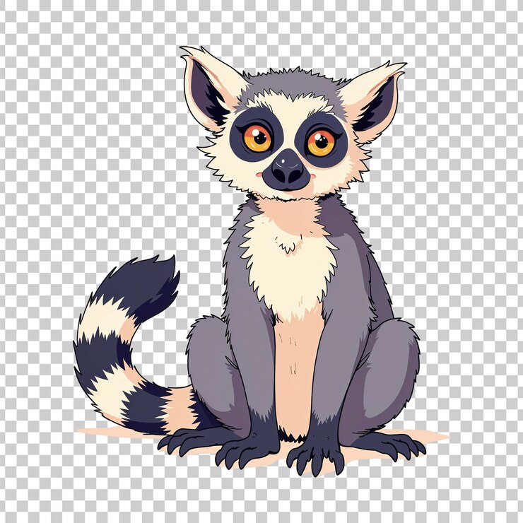 PSD cute lemur surprise sitting pose on transparent background