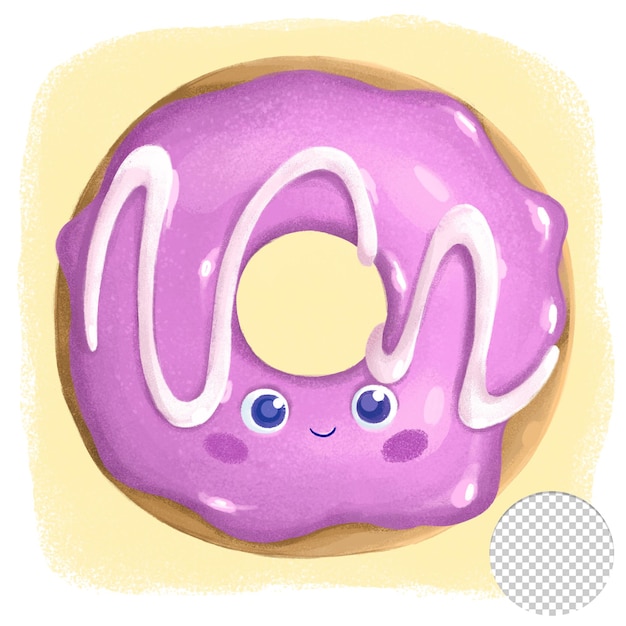 PSD cute lilac donut with eyes on yellow background