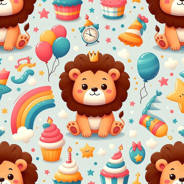 PSD cute lion colorful background seamless pattern