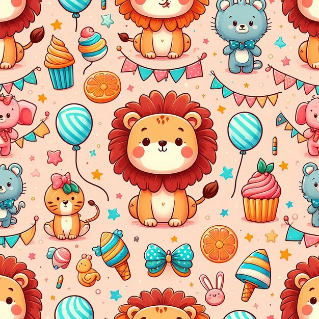 Cute lion colorful background seamless pattern