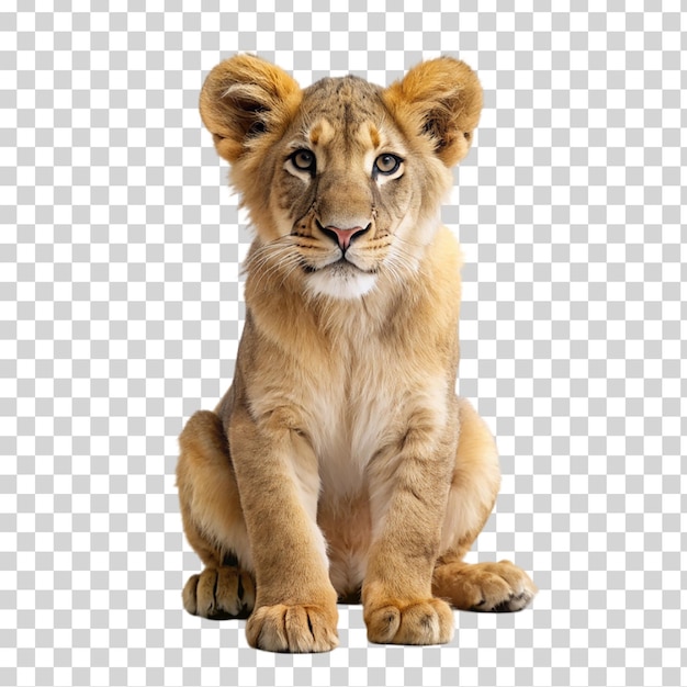 PSD cute lion sitting on transparent background