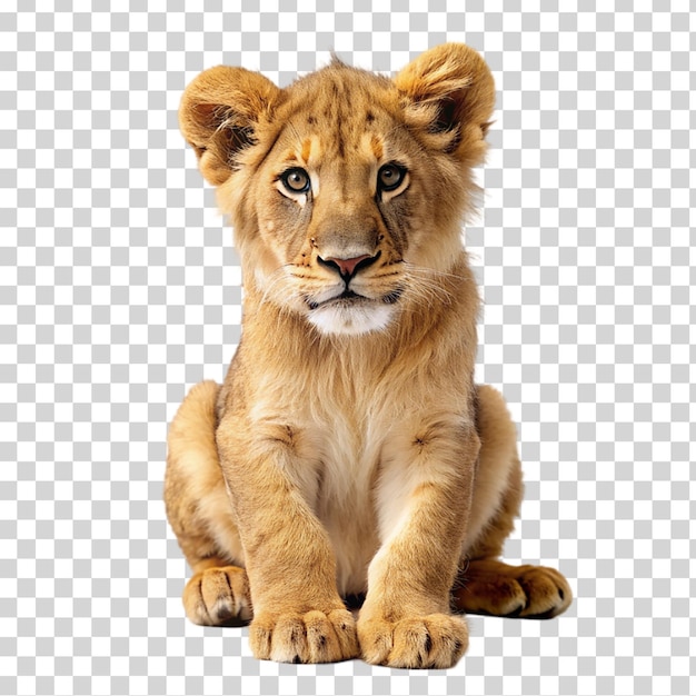 PSD cute lion sitting on transparent background