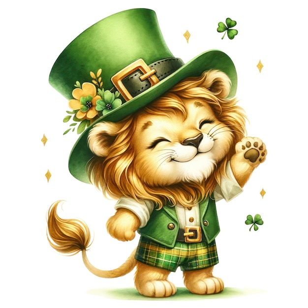 PSD cute lion st patrick's day clipart illustration