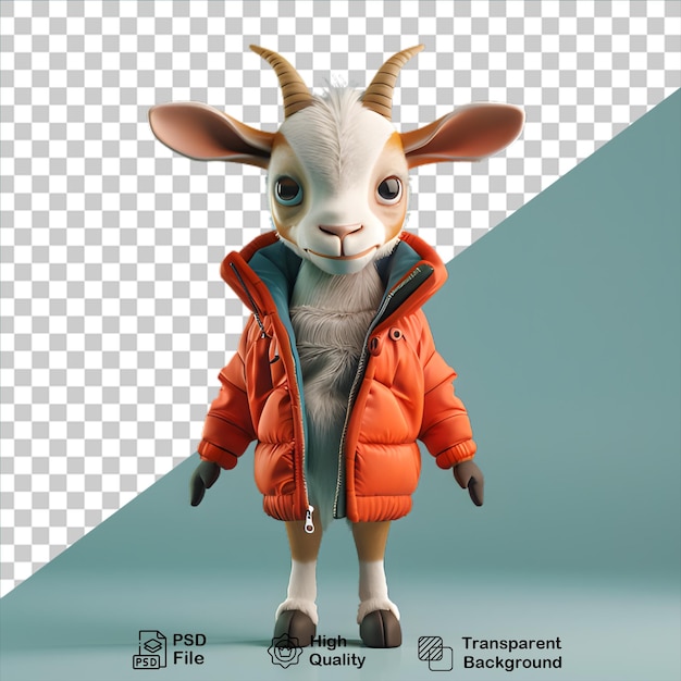 PSD cute little 3d goat wearing jacket on transparent background include png file