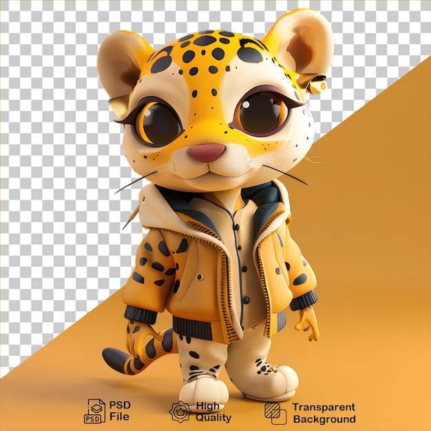 PSD Милый маленький 3d-леопард в куртке на прозрачном фоне включает png-файл