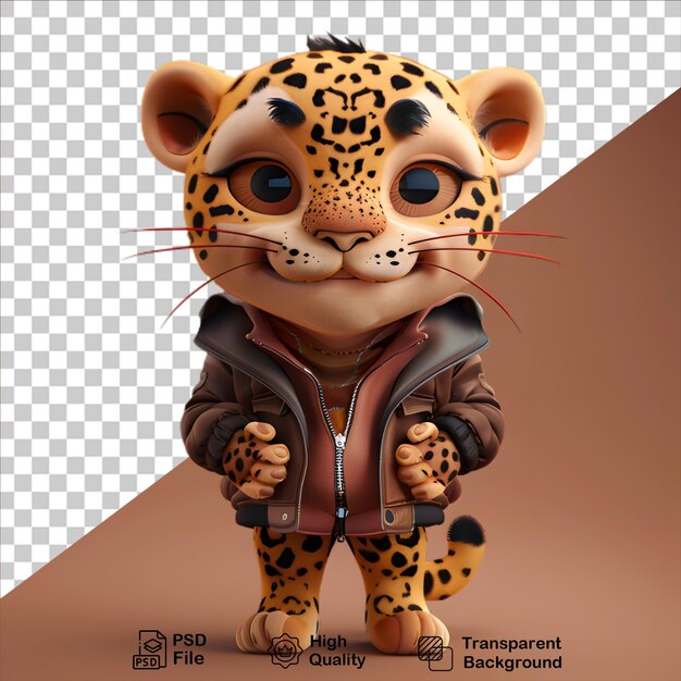 PSD cute little 3d leopard wearing jacket on transparent background include png file