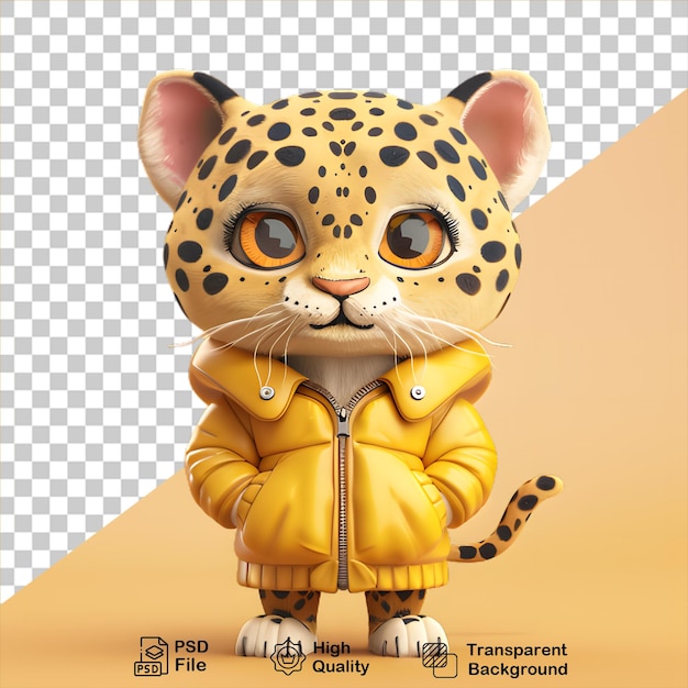 Cute little 3d leopard wearing jacket on transparent background include png file