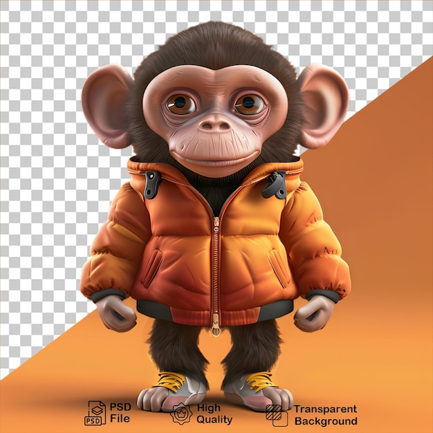 PSD Милая маленькая 3d-обезьяна в куртке на прозрачном фоне включает png-файл