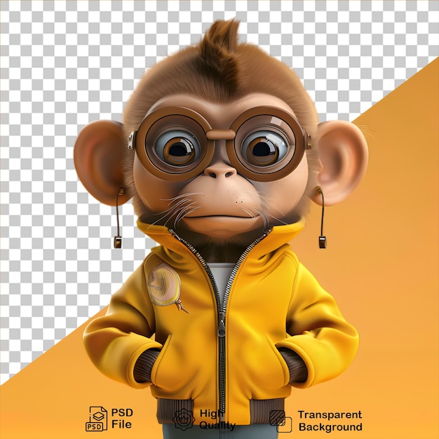 PSD cute little 3d monkey wearing jacket on transparent background include png file