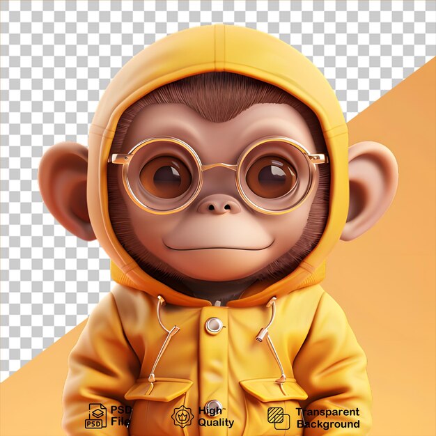 PSD cute little 3d monkey wearing jacket on transparent background include png file