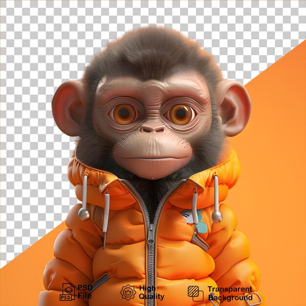 PSD cute little 3d monkey wearing jacket on transparent background include png file