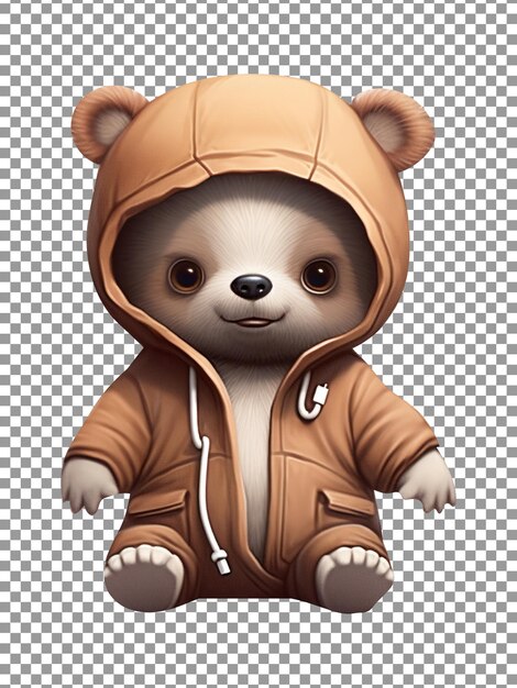 PSD cute little baby bear wears hoodie and jeans isolated on transparent background