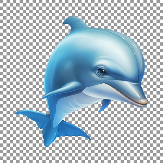 PSD Милый маленький голубой дельфин, изолированный на прозрачном фоне