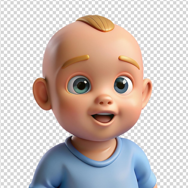 PSD cute little baby boy 3d realistic character wearing blue t shirt on transparent background