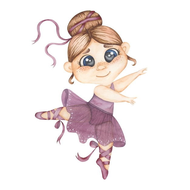 Cute little ballerina in a purple dress