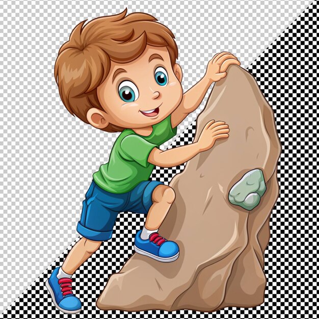 PSD cute little boy climbing on rock