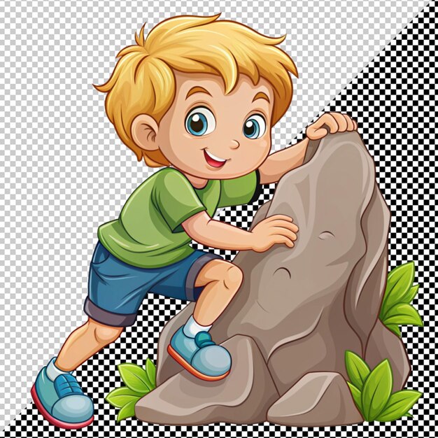 PSD cute little boy climbing on rock