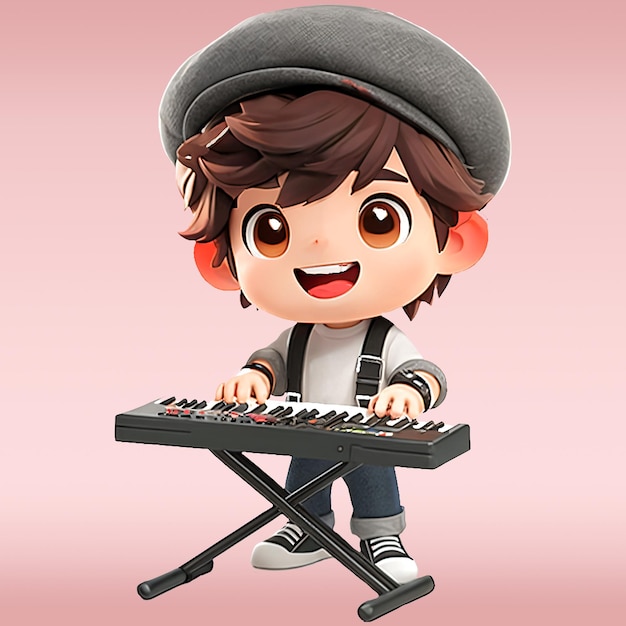 Cute little boy playing electronic keyboard