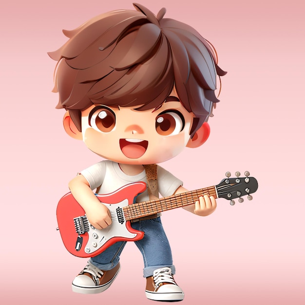 PSD Милый маленький мальчик играет на гитаре