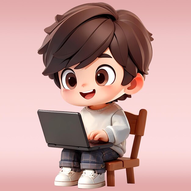 PSD cute little boy use computer to study internet