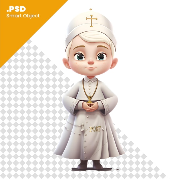 PSD cute little boy with a rosary 3d rendering psd template