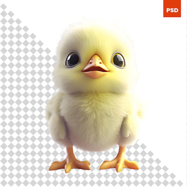 PSD 白い背景の 3 d イラストを分離したかわいい小さな鶏