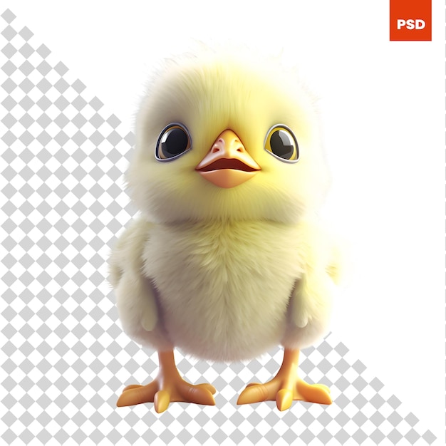 PSD carino piccolo pollo isolato su sfondo bianco 3d'illustrazione