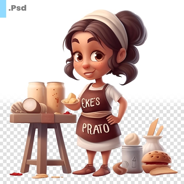 PSD piccola ragazza carina che fa il pane3d rendering computer digital drawing psd template