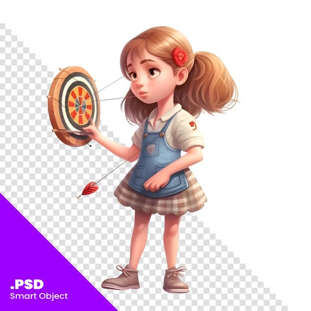 Cute little girl playing with a dartboard vector illustration psd template