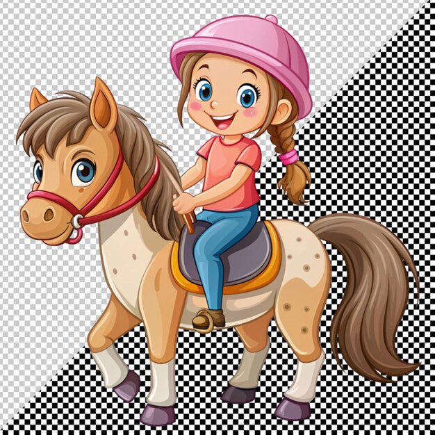 PSD cute little girl riding a horse vector on transparent background