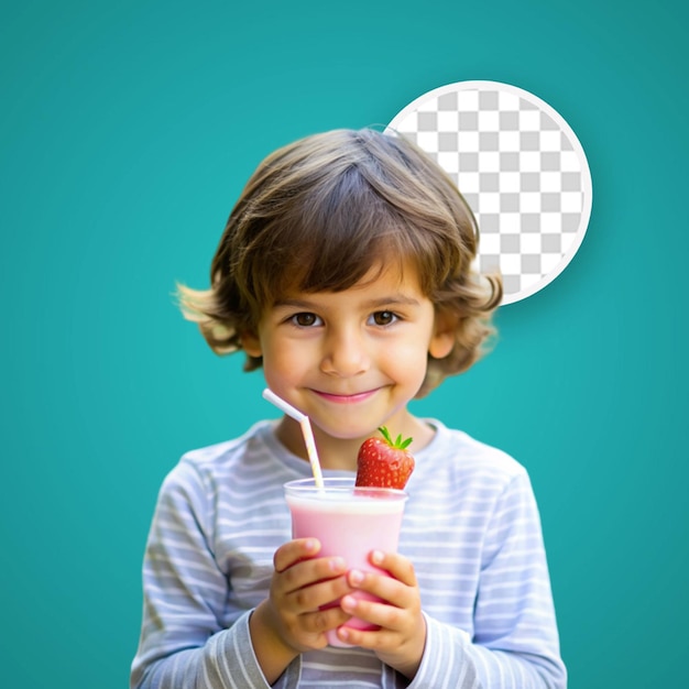 PSD cute little girl with green smoothie isolated on transparent background