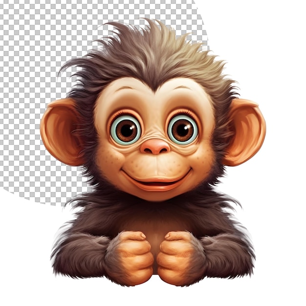 PSD cute little monkey toddler illustration on transparent background