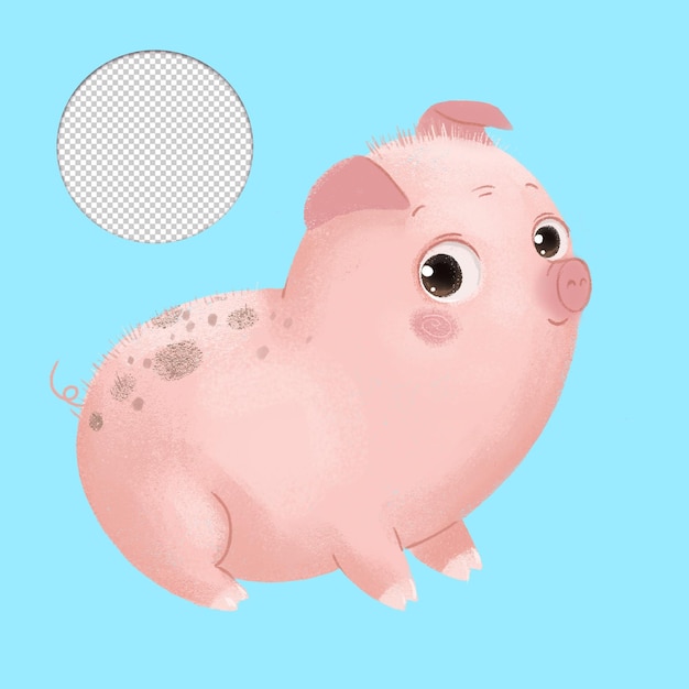 cute little pink pig cartoon illustration kawaii style on light blue background