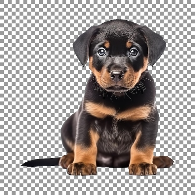 Cute little rottweiler breed puppy isolated on transparent background