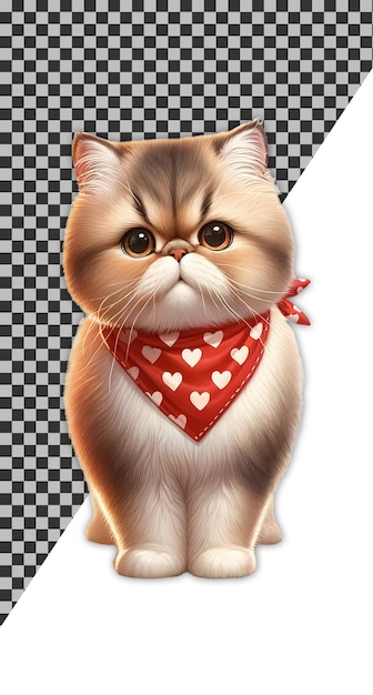 PSD carino amore gatto bambini libro illustrazione clipart indossando bandana rossa con cuori bianchi