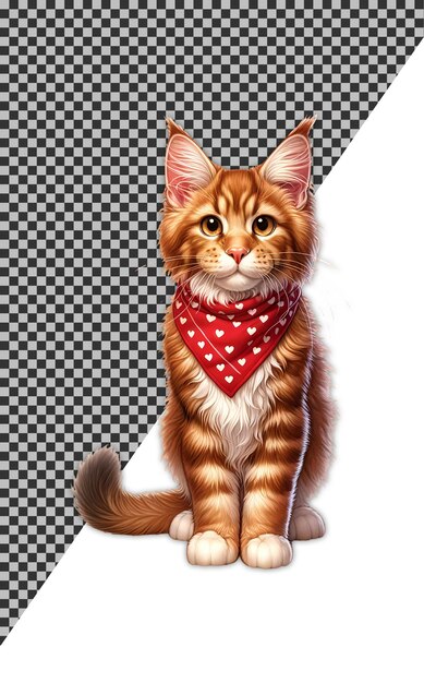 PSD cute love cat dzieci książka ilustracja clipart nosi czerwoną chustkę z białymi sercami